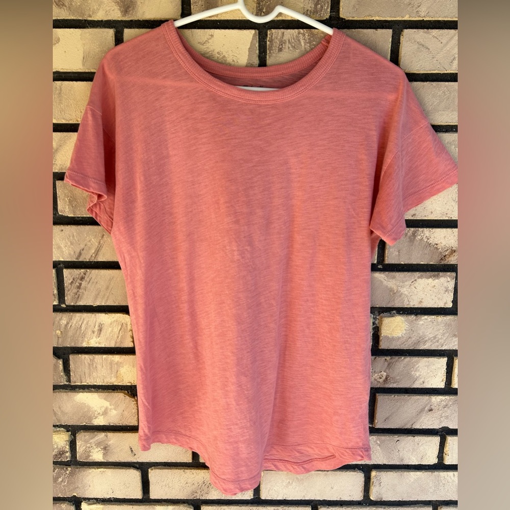 Pink Semi-Sheer Madewell Top, Size S. Short sleeve.